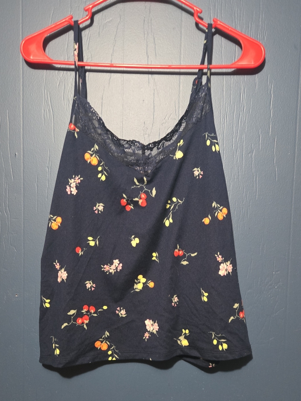Floral Cherry Lace-Trim Navy Set